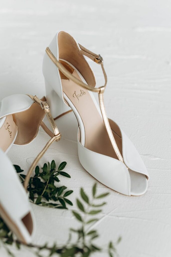 Most Comfortable Heels for Women white wedding shoes with golden t strap and high block heel, retro bridal pumps with open peep toe, vintage leather shoes with ankle strap etsy