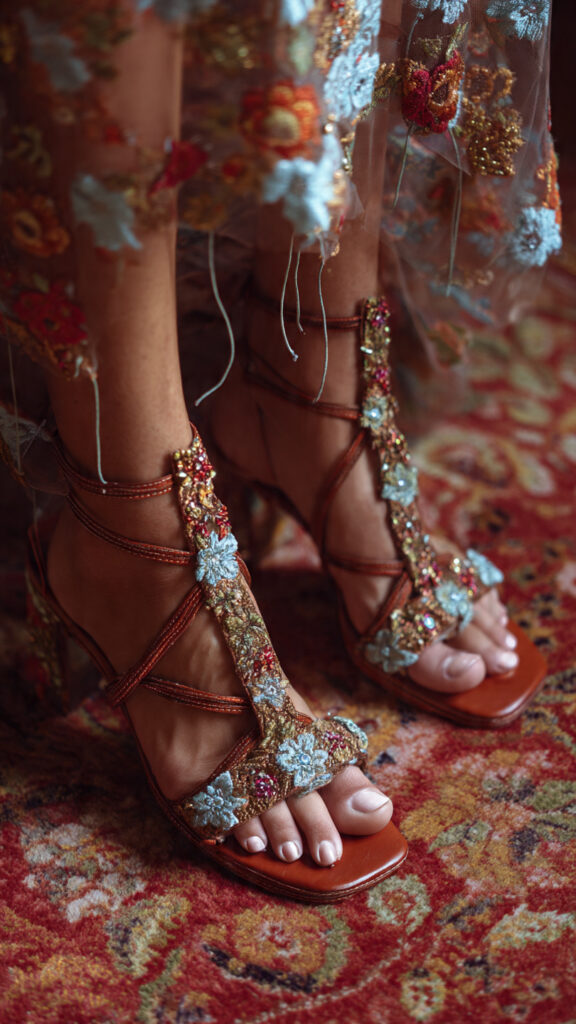 Low Heels, High Comfort bridal low heel sandals with traditional attire