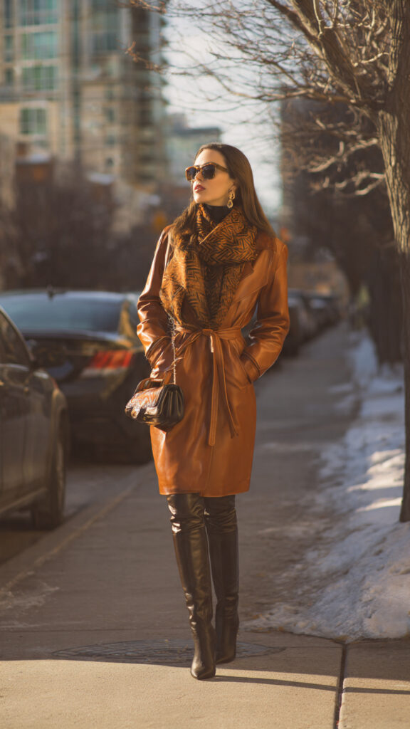 Walk Easy. Look Effortless. knee length leather footwear styled with winter clothing