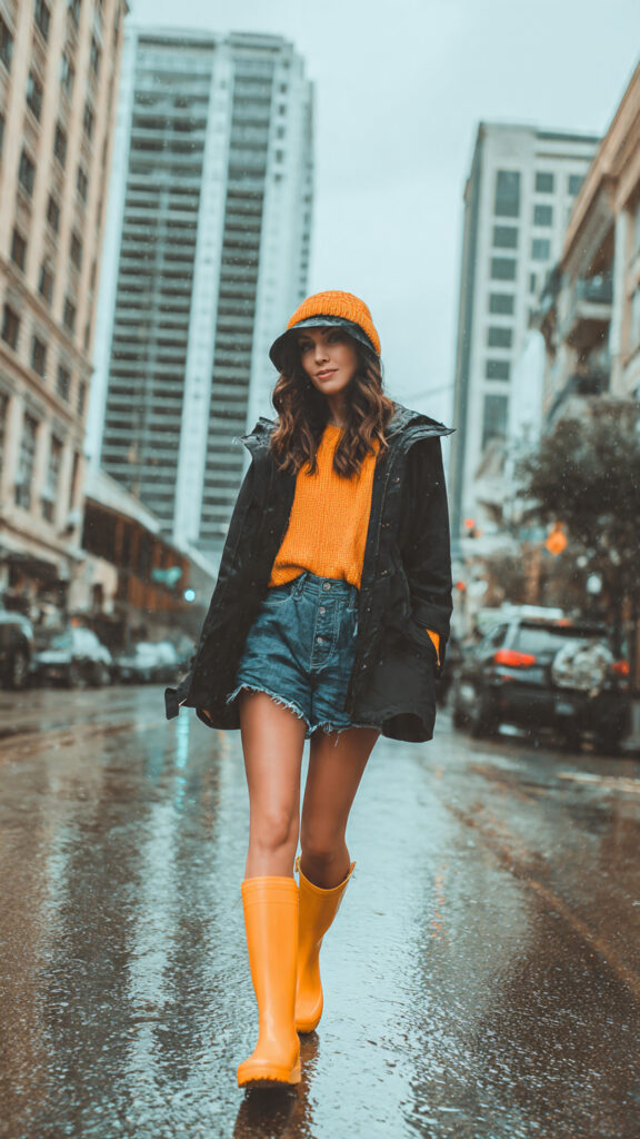 rain boots women styling with casual outfits